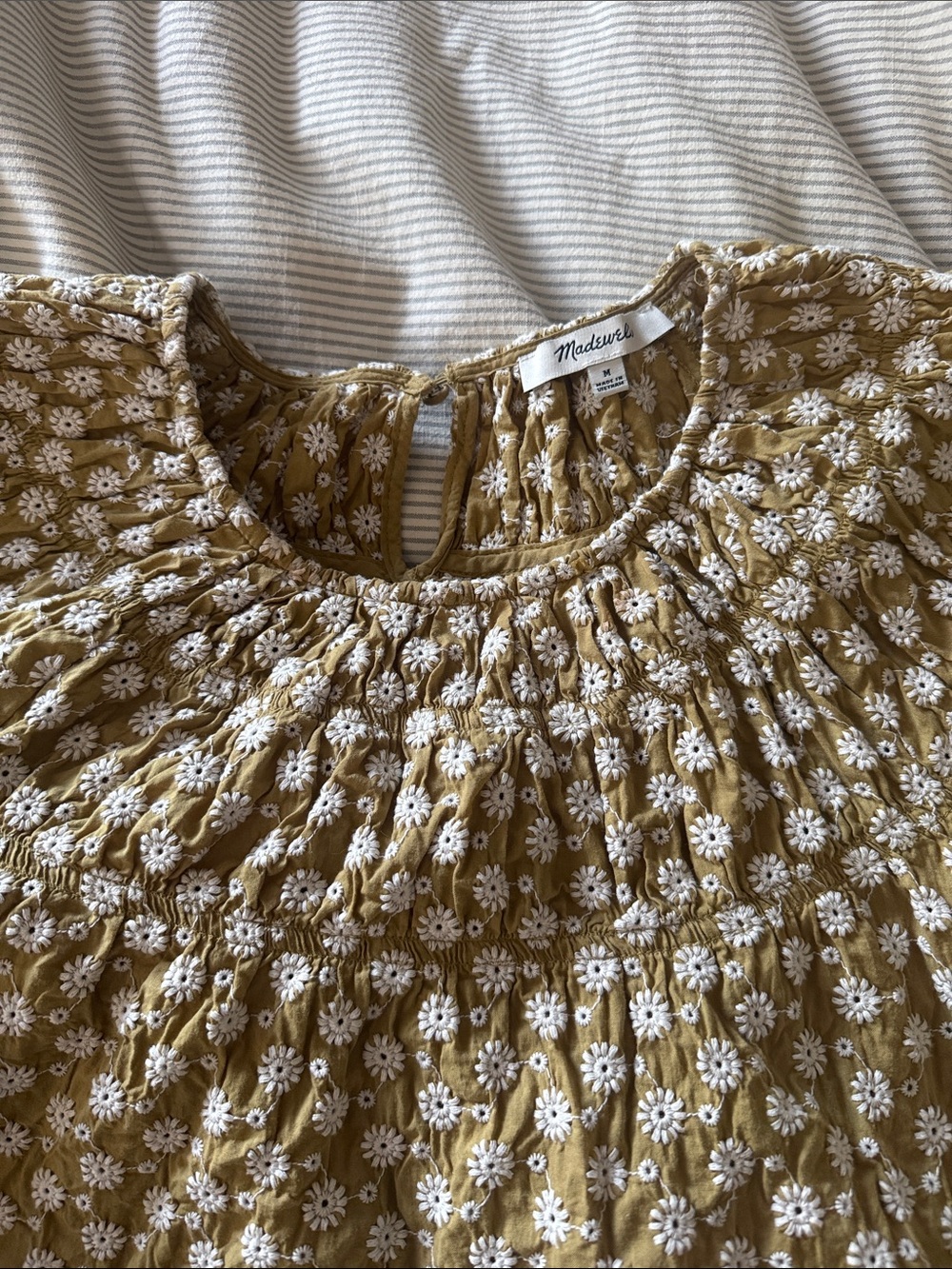 Madewell Tan Floral Smocked-Neck Peasant Blouse - Picture 3 of 8
